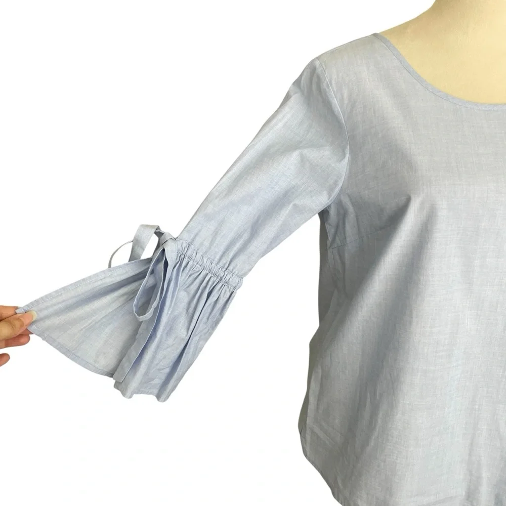 J. Crew Cotton Chambray‎ Top Women Size S Bow Sleeves Casual Feminine Chic Y2K